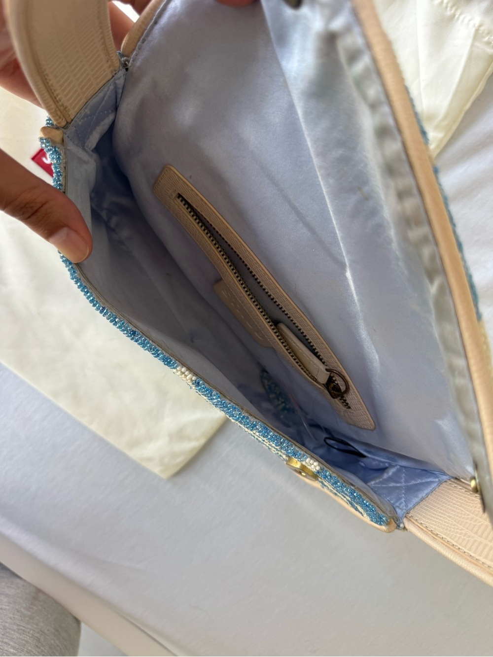 STAUD Blue and Cream Zebra Beaded Shoulder Bag - Picture 3 of 6